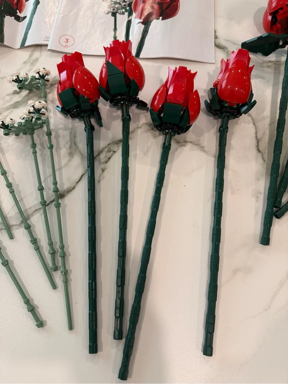 Lego Red Rose Stems with Dark Green Leaves